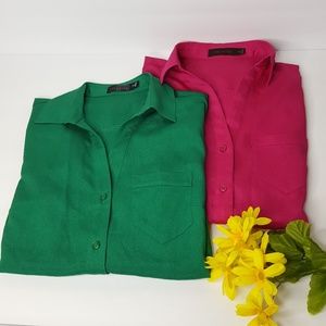 2 The Limited Button Down Shirts Pink Green Sx XS